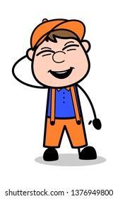 Joyful - Retro Cartoon Carpenter Worker Vector Illustration﻿