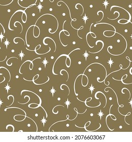 Joyful retro celebration seamless repeat pattern tile background, white on gold, wallpaper, fashion print, textile pattern, scrapbooking, invitation, christmas card, decoration, festive, traditional