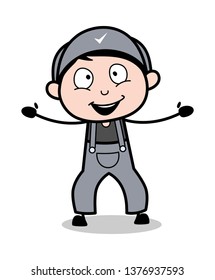 Joyful - Retro Repairman Cartoon Worker Vector Illustration