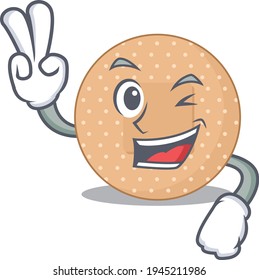 A joyful rounded bandage cartoon mascot style show two fingers pose. Vector illustration