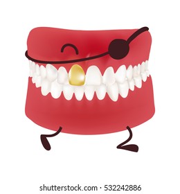 Joyful running jaw pirate with gold tooth vector illustration.