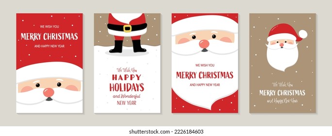 Joyful Santa Claus. Concept of Christmas cards set. Vector illustration