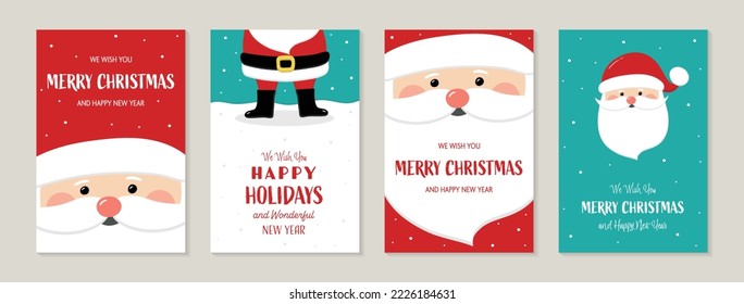 Joyful Santa Claus. Concept of Christmas cards set. Vector illustration
