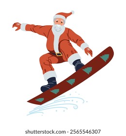 Joyful Santa Claus riding skateboard flat color vector character. Athletic Saint Nicolas choosing extreme sport illustration on white background