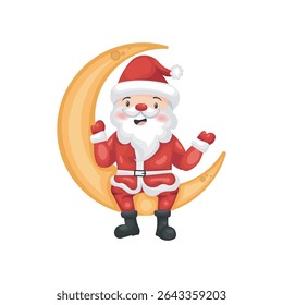 Joyful Santa Claus Sitting on a Golden Crescent Moon