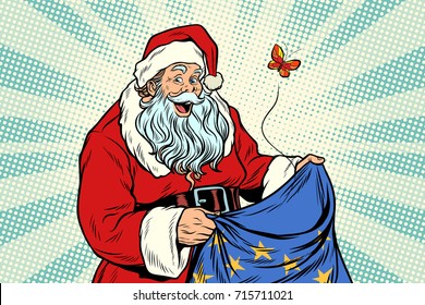 Joyful Santa Claus without gifts. Pop art retro vector illustration