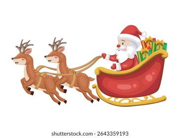Joyful Santa and Reindeer Sleigh Ride, Festive Christmas Illustration