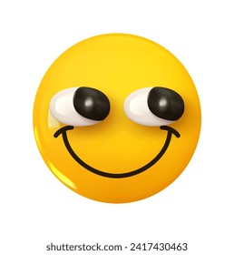 Joyful Satisfied Smiling Happy Shy Face Emoji. Emotion 3d cartoon icon. Yellow round emoticon. Vector illustration