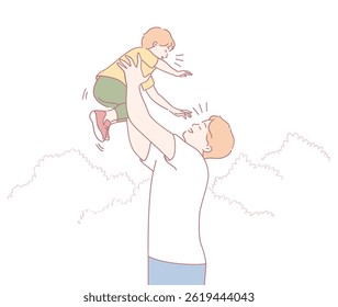 A joyful scene shows a loving father lifting his cherished child, highlighting their deep love and connection