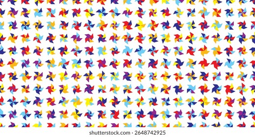 Joyful sem emenda bg com pinwheel no branco. Padrão geométrico abstrato na forma de triângulos de moinho de vento. Motivo brilhante para o design de um lenço, cachecol, gravata, bandana. Mosaico vetorial simples