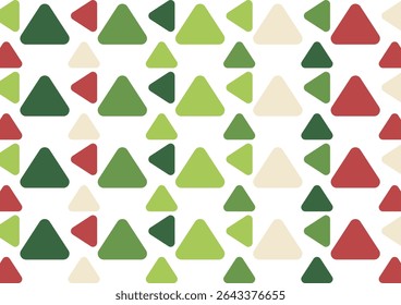A joyful seamless pattern featuring an assortment of green, red, and cream rounded triangles. Ideal for Christmas designs, wrapping paper, and seasonal decor.