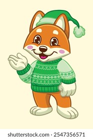 Joyful Shiba Inu Mascot Wearing Christmas Sweater