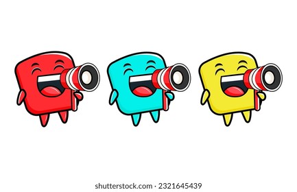 Joyful Shout Cartoon Smiley with Megaphone. Vector illustration
