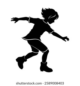 Joyful Silhouette of a Child in Motion with Outstretched Arms Amidst Playful Energy