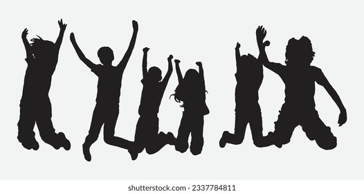 Joyful Silhouettes of Children Jumping in Playful Delight, Vector Illustrations for Youthful Energy and Happiness