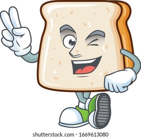 A joyful slice of bread mascot design showing his two fingers