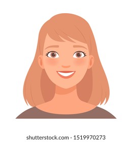 Joyful smile on the face of a young woman. Vector illustration.