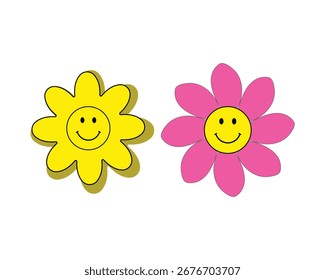 Joyful Smiley Flower Vector – Cheerful Cartoon Garden Illustration