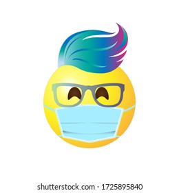 Joyful smiley with multi-colored hair in a white medical mask