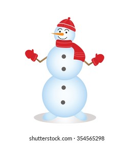 Joyful Snowman on a white background. Vector illustration.