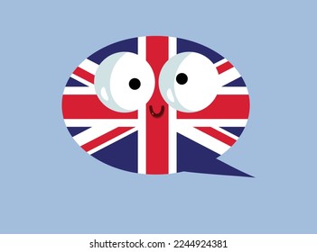 
Joyful Speech Bubble in English Language Vector Cartoon Character. Funny character symbol of communicating in a foreign language 
