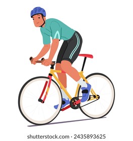 Joyful Sportsman Cyclist Character Pedals With A Beaming Smile, Embodying Pure Passion And Exhilaration As He Rides His Bike With Effortless Grace And Enthusiasm. Cartoon People Vector Illustration