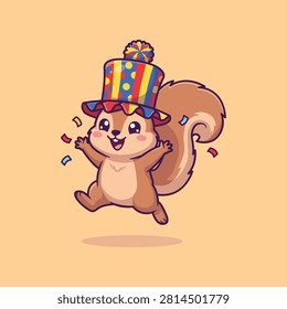 Joyful Squirrel Party Hat Cartoon Vector Illustration