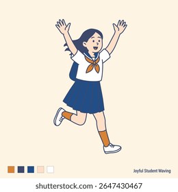 Joyful Student Waving to someone
