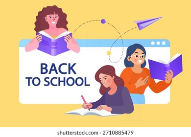 Freudige Studierende bereiten sich mit Büchern und digitalen Werkzeugen aktiv auf das neue Semester vor. Ein lebendiges Konzept von Begeisterung für die Schulzeit, akademischer Bereitschaft und der Freude an moderner Bildung.