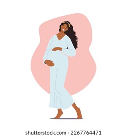 Joyful And Stunning Pregnant Woman Radiating Happiness Wearing Long Dress That Accentuates Her Curves and Highlighting Feminine Silhouette With Elegance And Style. Cartoon People Vector Illustration