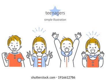joyful teenagers, simple and cute illustration