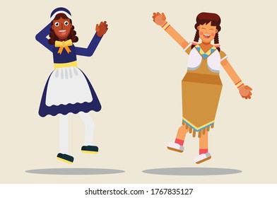 Joyful Thanksgiving characters with simple colors and easily editable layers.
