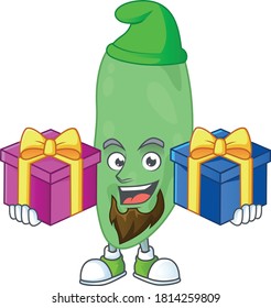 A joyful thermus thermophilus mascot design style with Christmas gifts. Vector illustration