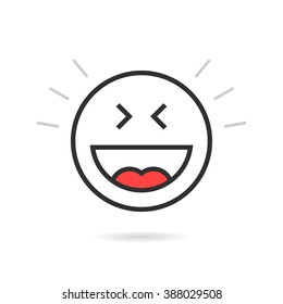 joyful thin line emoji icon with shadow. concept of facial positive, satisfied, crazy, laughing out loud, anecdote. flat style trend modern logotype design vector illustration on white background