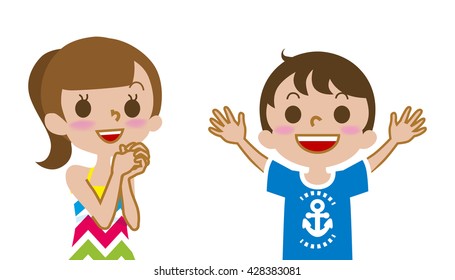 Joyful two children , Isolated Summer fashion