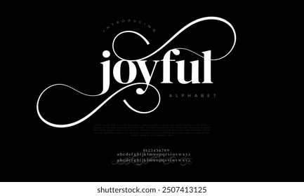 Joyful typography beauty fashion elegant minimalist serif italic fonts decorative wedding vintage retro logos. Minimal luxury font alphabet logo. Vector illustration