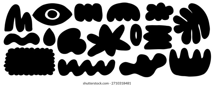 Arte vetorial alegre com fluxo abstrato. Formas de recorte funky definidas. Ideal para trabalho de marca, embalagem e colagem