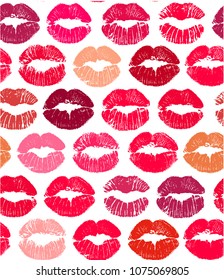 Joyful vector seamless pattern with fashion lip traces on white background.