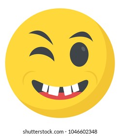 Joyful winking expression through emoticon icon