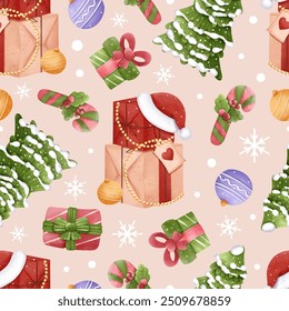 Joyful Winter and Christmas Seamless Pattern