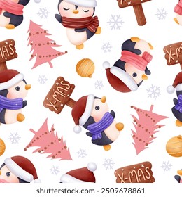 Joyful Winter and Christmas Seamless Pattern