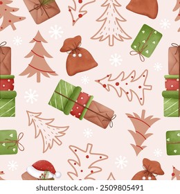 Joyful Winter and Christmas Seamless Pattern