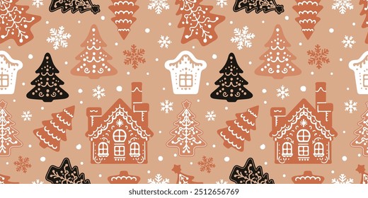 Joyful Winter and Christmas Seamless Pattern
