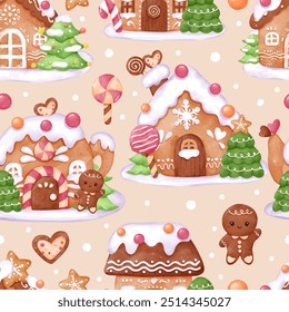 Joyful Winter and Christmas Seamless Pattern