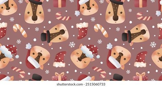 Joyful Winter and Christmas Seamless Pattern