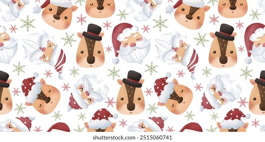 Joyful Winter and Christmas Seamless Pattern