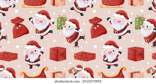 Joyful Winter and Christmas Seamless Pattern