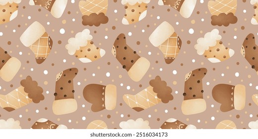 Joyful Winter and Christmas Seamless Pattern