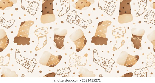 Joyful Winter and Christmas Seamless Pattern