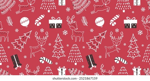 Joyful Winter and Christmas Seamless Pattern